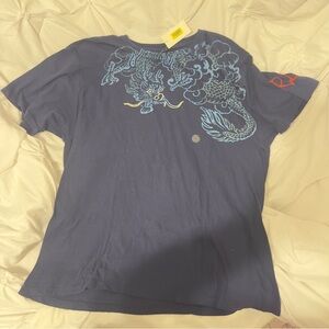 Polo Ralph Lauren Navy Dragon Graphic Tee - Blue Dragon Design Vintage Y2K